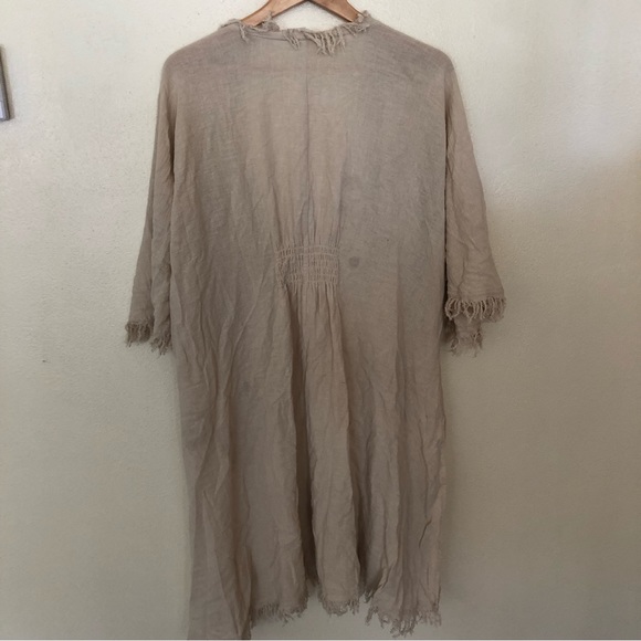 Krazy Kat Womens Size XXL Beige Coverup Kimono Robe Fringe Detail Linen Blend - Picture 5 of 9